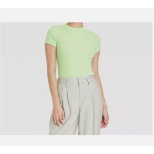 A New Day Light Green Ribbed Short Sleeve Tee Size Small New